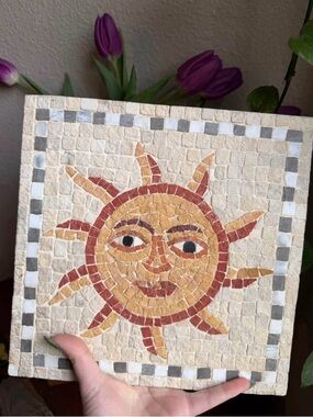 Sun Mosaic Wall Tile - Warm Yellow & Terracotta Sunburst